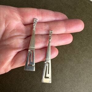 Vintage 925 Sterling Silver Greek Key Drop Earrings